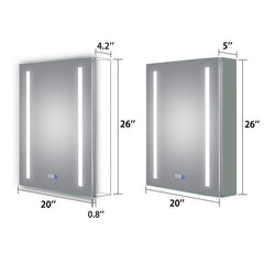 Recessed or Surface Mount Frameless 1 Door Medicine Cabinet with 3 Adjustable Shelves and LED Lighting and Electrical Outle