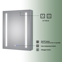 Recessed or Surface Mount Frameless 1 Door Medicine Cabinet with 3 Adjustable Shelves and LED Lighting and Electrical Outle