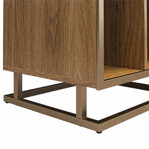 Walnut Regal Double Wide Record Station Audio Rack 2 Open Shelves with Cable Management