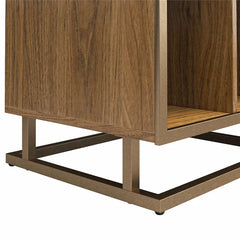 Walnut Regal Double Wide Record Station Audio Rack 2 Open Shelves with Cable Management