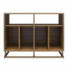 Walnut Regal Double Wide Record Station Audio Rack 2 Open Shelves with Cable Management