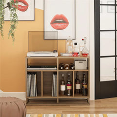 Walnut Regal Double Wide Record Station Audio Rack 2 Open Shelves with Cable Management