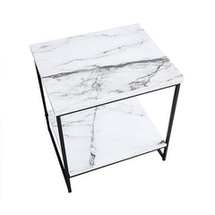 White Marble Black Remzi 20'' 2-Tier Print End Table Aesthetic Indoor Design