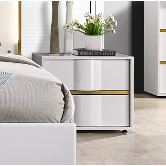 Renay 19'' Tall 2 - Drawer Nightstand in White/Gold Modern and Contemporary Style