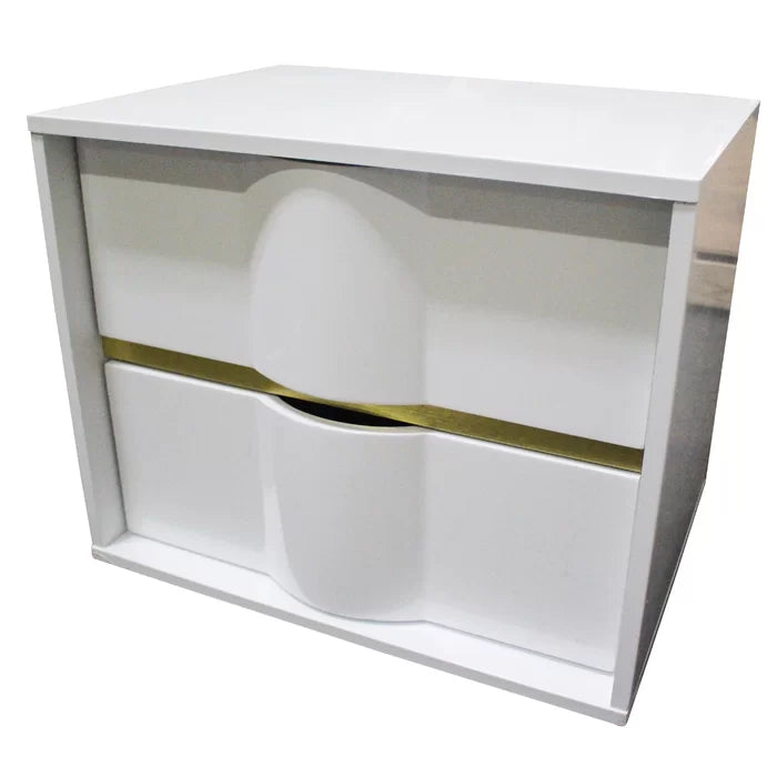 Renay 19'' Tall 2 - Drawer Nightstand in White/Gold Modern and Contemporary Style