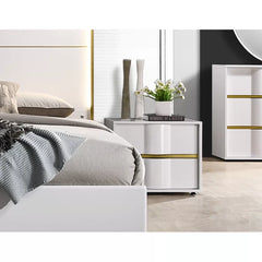 Renay 19'' Tall 2 - Drawer Nightstand in White/Gold Modern and Contemporary Style