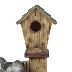 Resin Bird House Post and Water Can Patio Outdoor Fountain