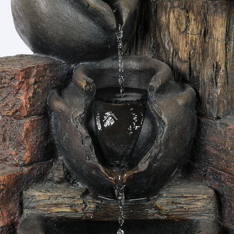 Resin Cascading Pots Fountain with Light Made of Sturdy Resin