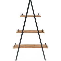 Reuben 67.13'' H x 39.69'' W Steel Ladder Bookcase Rustic Style Natural-Toned Wood Finish