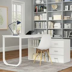 Reversible L Shaped Desk Perfectly for a Corner Space Open Storage Shelf