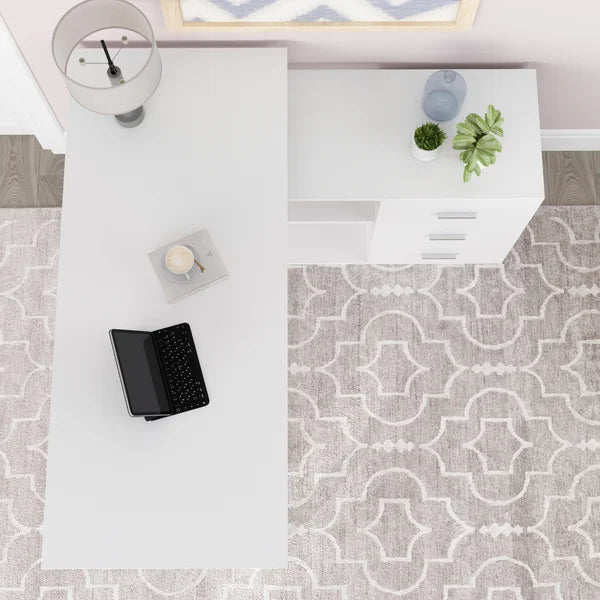 Reversible L Shaped Desk Perfectly for a Corner Space Open Storage Shelf