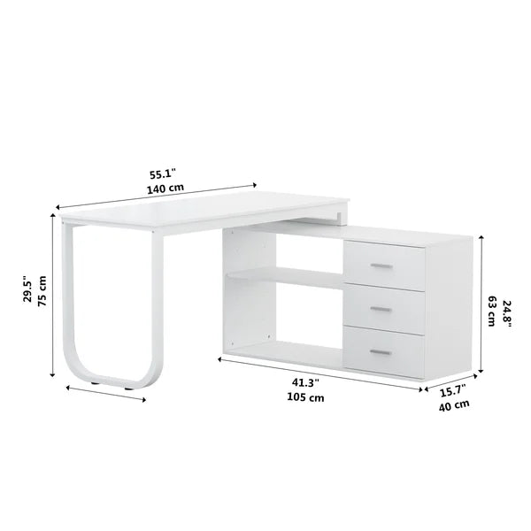 Reversible L Shaped Desk Perfectly for a Corner Space Open Storage Shelf