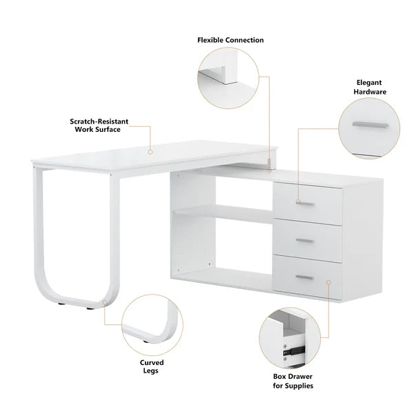 Reversible L Shaped Desk Perfectly for a Corner Space Open Storage Shelf