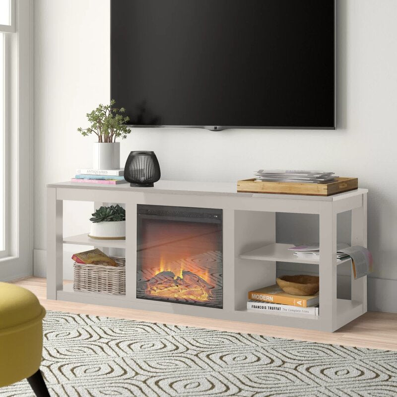 TV Stand for TVs up to 65" with Fireplace Included Four Open Compartments for Keeping your Cable Box, Movie Collection, Media Player