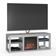 TV Stand for TVs up to 65" with Fireplace Included Four Open Compartments for Keeping your Cable Box, Movie Collection, Media Player