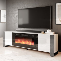 White Gray Rickeisha TV Stand for TVs up to 85" with Fireplace Included