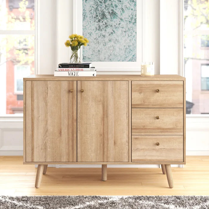 46.5'' Wide 3 Drawer Server Splayed Legs Adjustable Shelves Solid and Engineered Wood