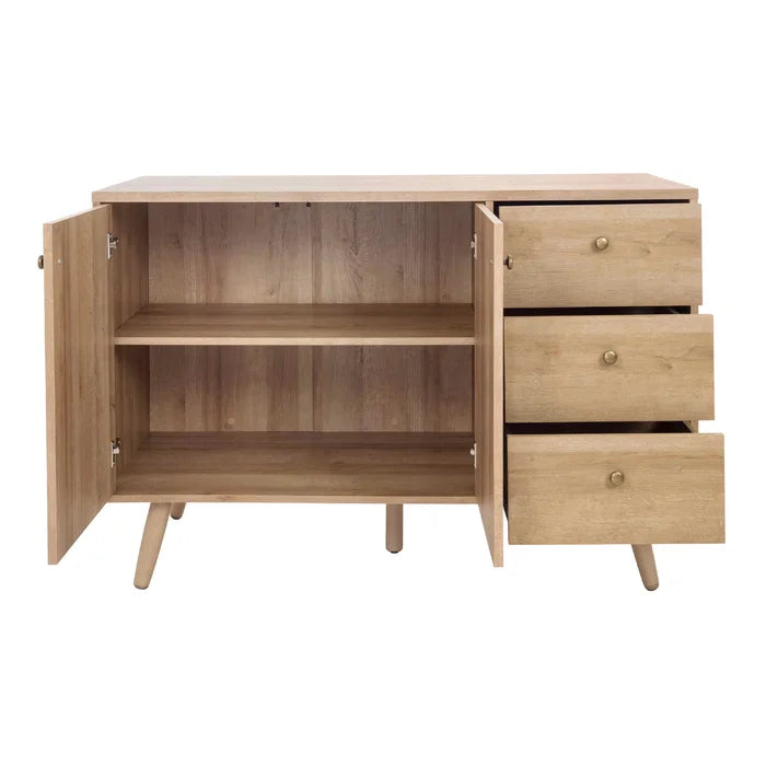 46.5'' Wide 3 Drawer Server Splayed Legs Adjustable Shelves Solid and Engineered Wood