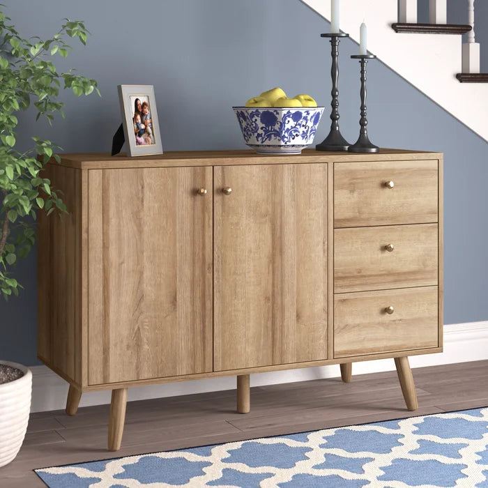 46.5'' Wide 3 Drawer Server Splayed Legs Adjustable Shelves Solid and Engineered Wood