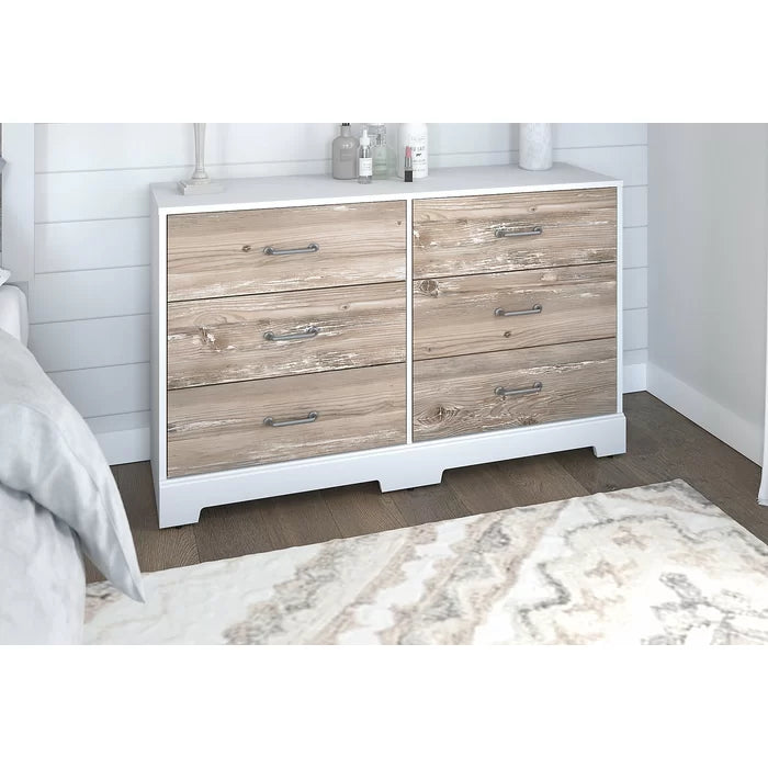 White Suede Oak/Barnwood River Brook Bedroom 6 Drawer 56.69'' W Double Dresser