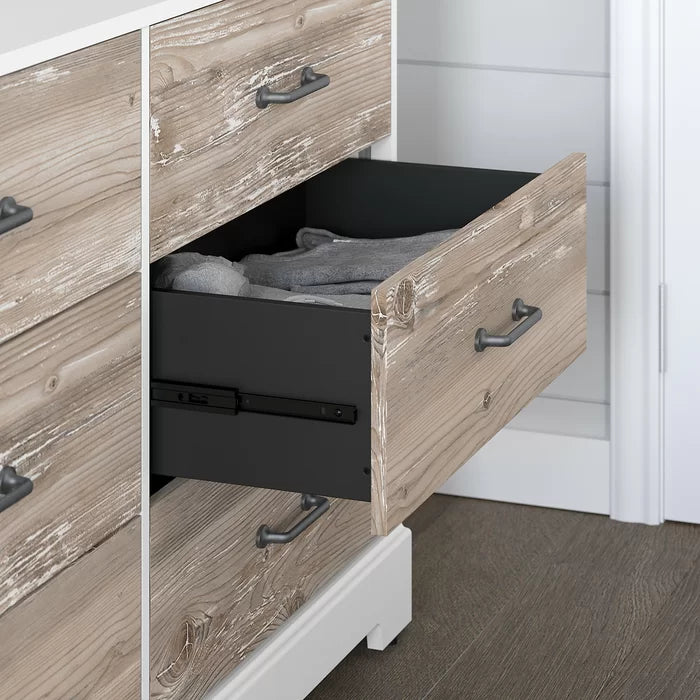 White Suede Oak/Barnwood River Brook Bedroom 6 Drawer 56.69'' W Double Dresser