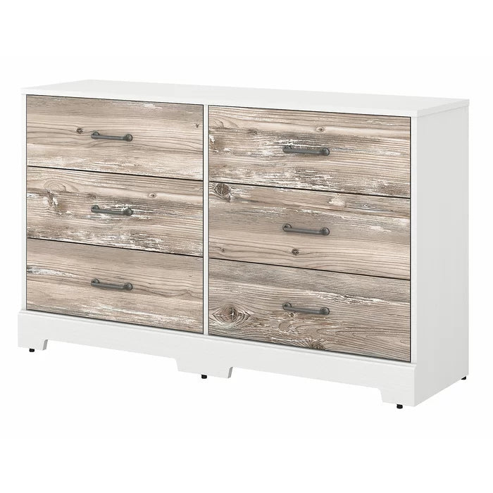White Suede Oak/Barnwood River Brook Bedroom 6 Drawer 56.69'' W Double Dresser