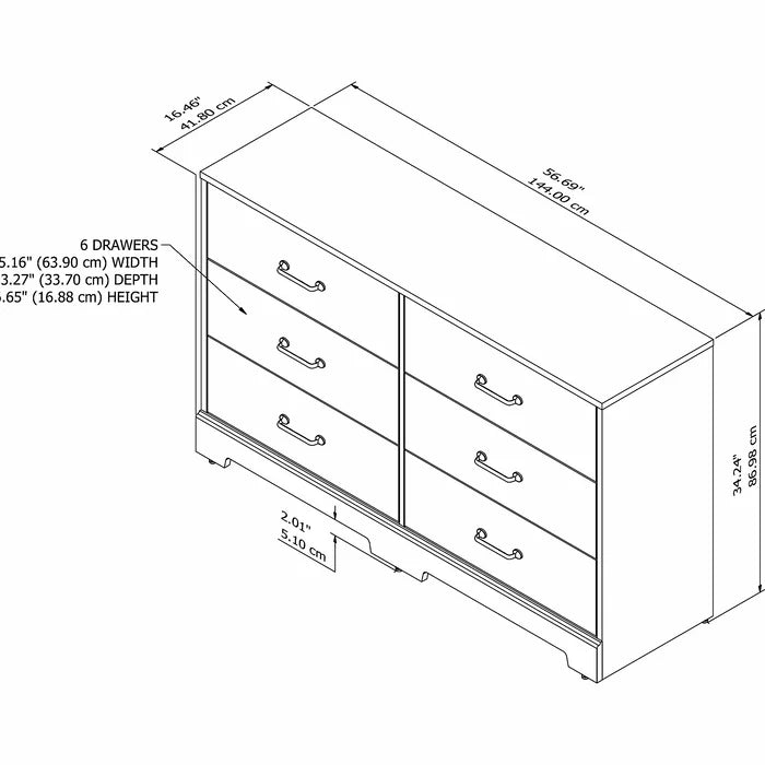 White Suede Oak/Barnwood River Brook Bedroom 6 Drawer 56.69'' W Double Dresser