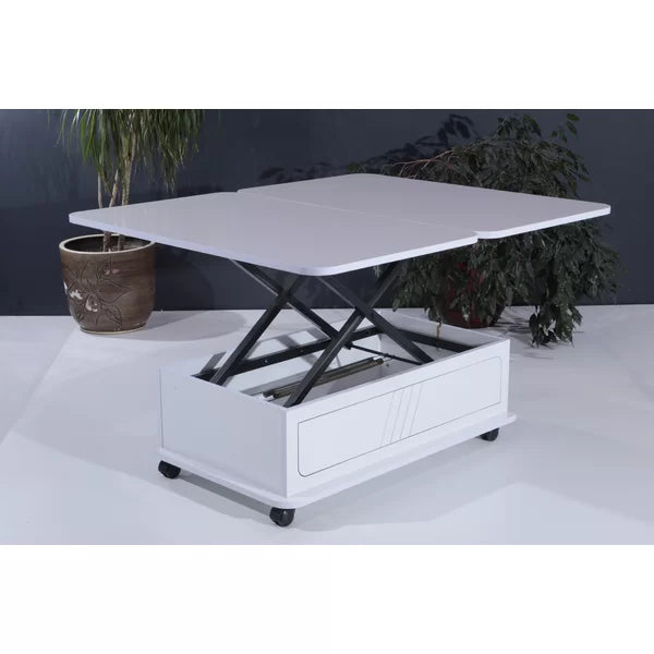 White Roda Lift Top Extendable Wheel Coffee Table with Storage