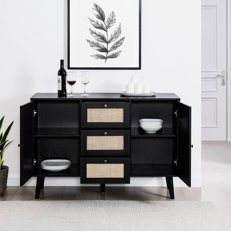 Black 48'' Wide 3 Drawer Sideboard 2 Adjustable Shelves for Customizable Organization Display in your TV Room, Entryway, Or Dining Area