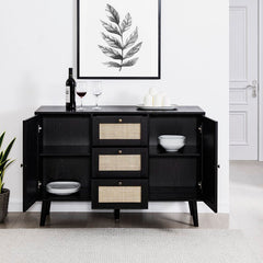 Black 48'' Wide 3 Drawer Sideboard 2 Adjustable Shelves for Customizable Organization Display in your TV Room, Entryway, Or Dining Area