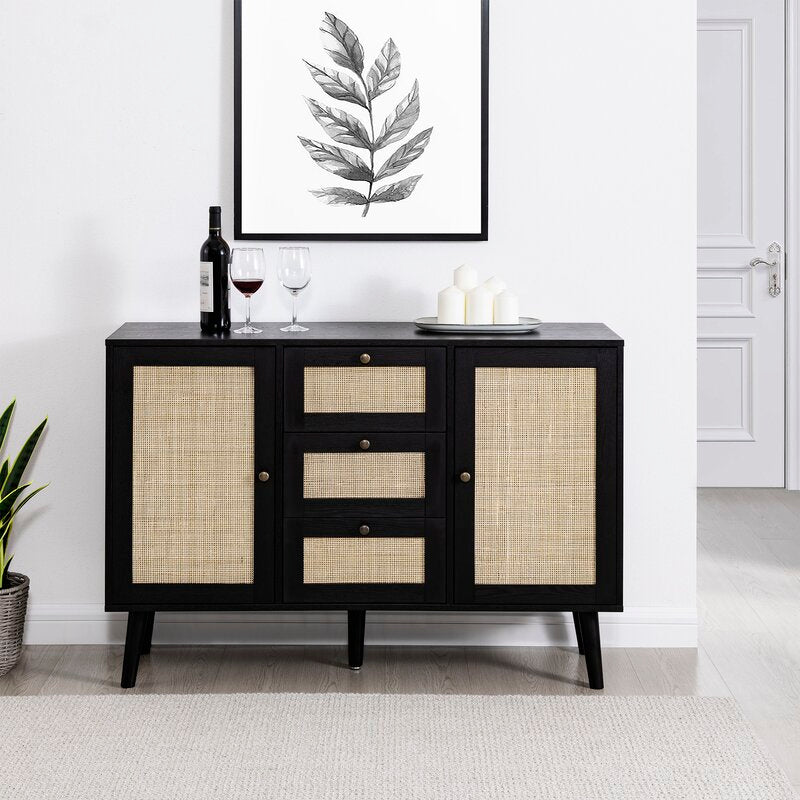 Black 48'' Wide 3 Drawer Sideboard 2 Adjustable Shelves for Customizable Organization Display in your TV Room, Entryway, Or Dining Area