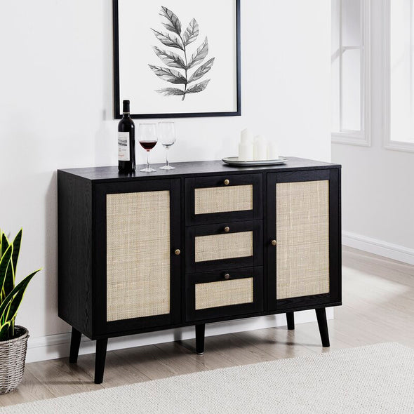 Black 48'' Wide 3 Drawer Sideboard 2 Adjustable Shelves for Customizable Organization Display in your TV Room, Entryway, Or Dining Area