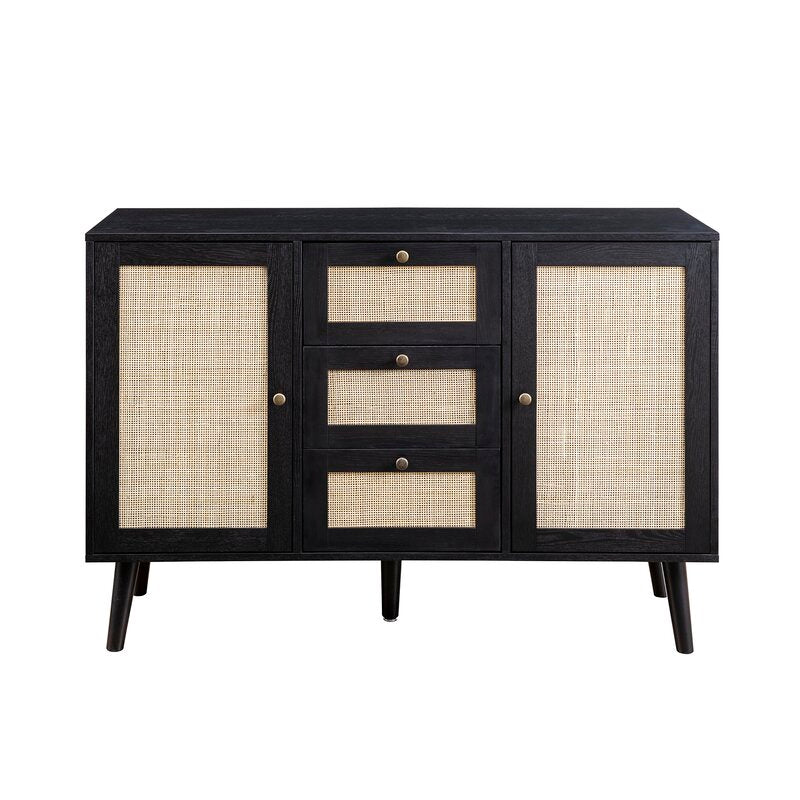 Black 48'' Wide 3 Drawer Sideboard 2 Adjustable Shelves for Customizable Organization Display in your TV Room, Entryway, Or Dining Area
