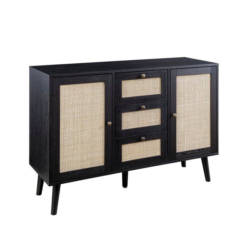 Black 48'' Wide 3 Drawer Sideboard 2 Adjustable Shelves for Customizable Organization Display in your TV Room, Entryway, Or Dining Area