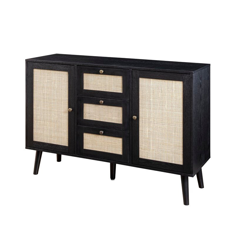 Black 48'' Wide 3 Drawer Sideboard 2 Adjustable Shelves for Customizable Organization Display in your TV Room, Entryway, Or Dining Area