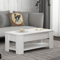 White Rohde Lift-Top Coffee Table With Hidden Compartment Storage Shelf Living Room Furniture