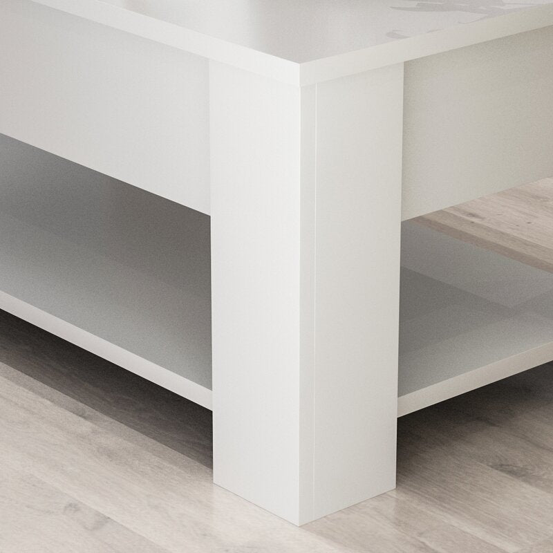 White Rohde Lift-Top Coffee Table With Hidden Compartment Storage Shelf Living Room Furniture