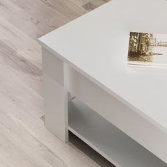 White Rohde Lift-Top Coffee Table With Hidden Compartment Storage Shelf Living Room Furniture