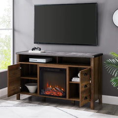 Rustic Oak Dark Rosborough TV Stand for TVs up to 58" with Fireplace Included