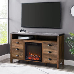 Rustic Oak Dark Rosborough TV Stand for TVs up to 58" with Fireplace Included