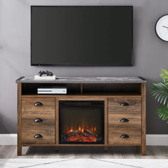 Rustic Oak Dark Rosborough TV Stand for TVs up to 58" with Fireplace Included