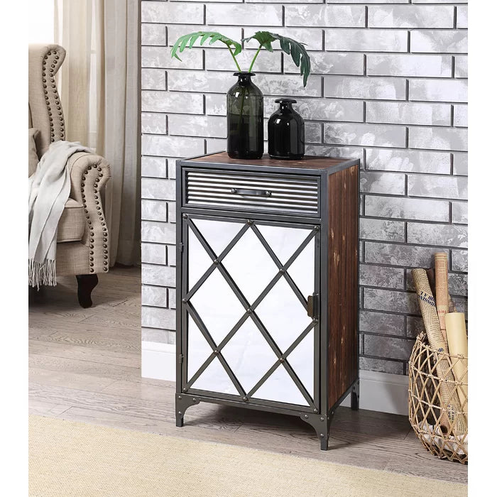 Roseau 30.7'' Tall Iron 1 - Door Mirrored Accent Cabinet Rustic Charm