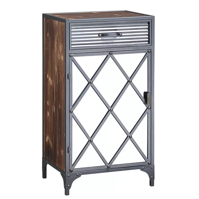 Roseau 30.7'' Tall Iron 1 - Door Mirrored Accent Cabinet Rustic Charm