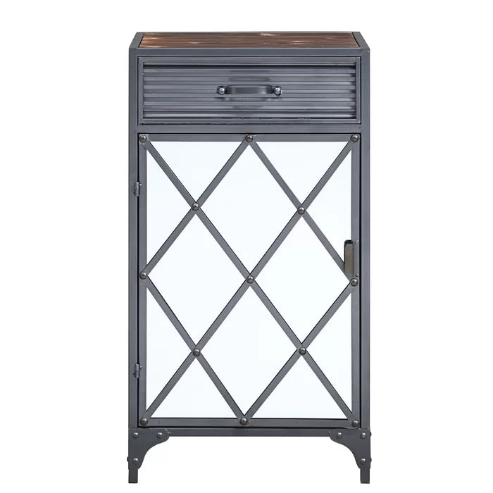 Roseau 30.7'' Tall Iron 1 - Door Mirrored Accent Cabinet Rustic Charm