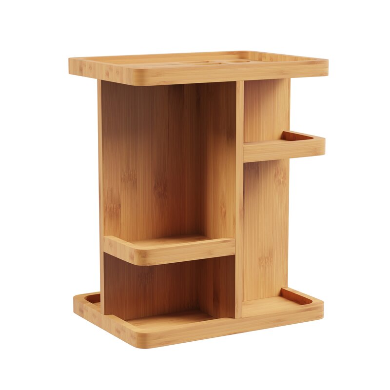 Rotating Rectangular Tabletop Makeup Organizer Multiple Shelves Conveniently Easily Hold Variety