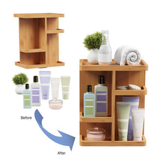 Rotating Rectangular Tabletop Makeup Organizer Multiple Shelves Conveniently Easily Hold Variety
