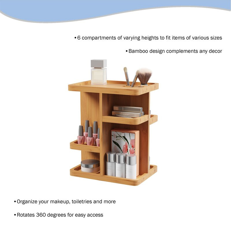 Rotating Rectangular Tabletop Makeup Organizer Multiple Shelves Conveniently Easily Hold Variety
