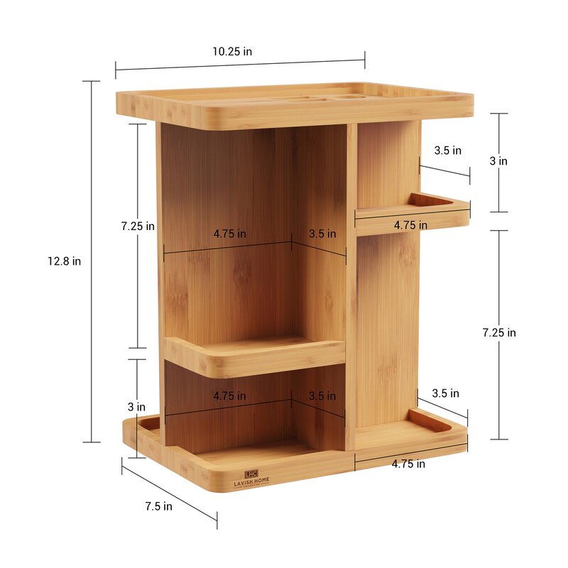 Rotating Rectangular Tabletop Makeup Organizer Multiple Shelves Conveniently Easily Hold Variety