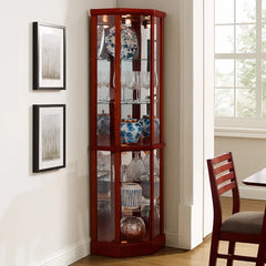 Cherry Rougemont 23.5'' Wide Mirrored Back Curio Cabinet with Lighting