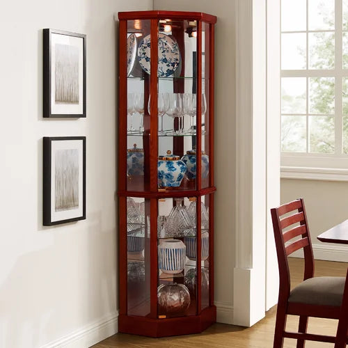 Cherry Rougemont 23.5'' Wide Mirrored Back Curio Cabinet with Lighting
